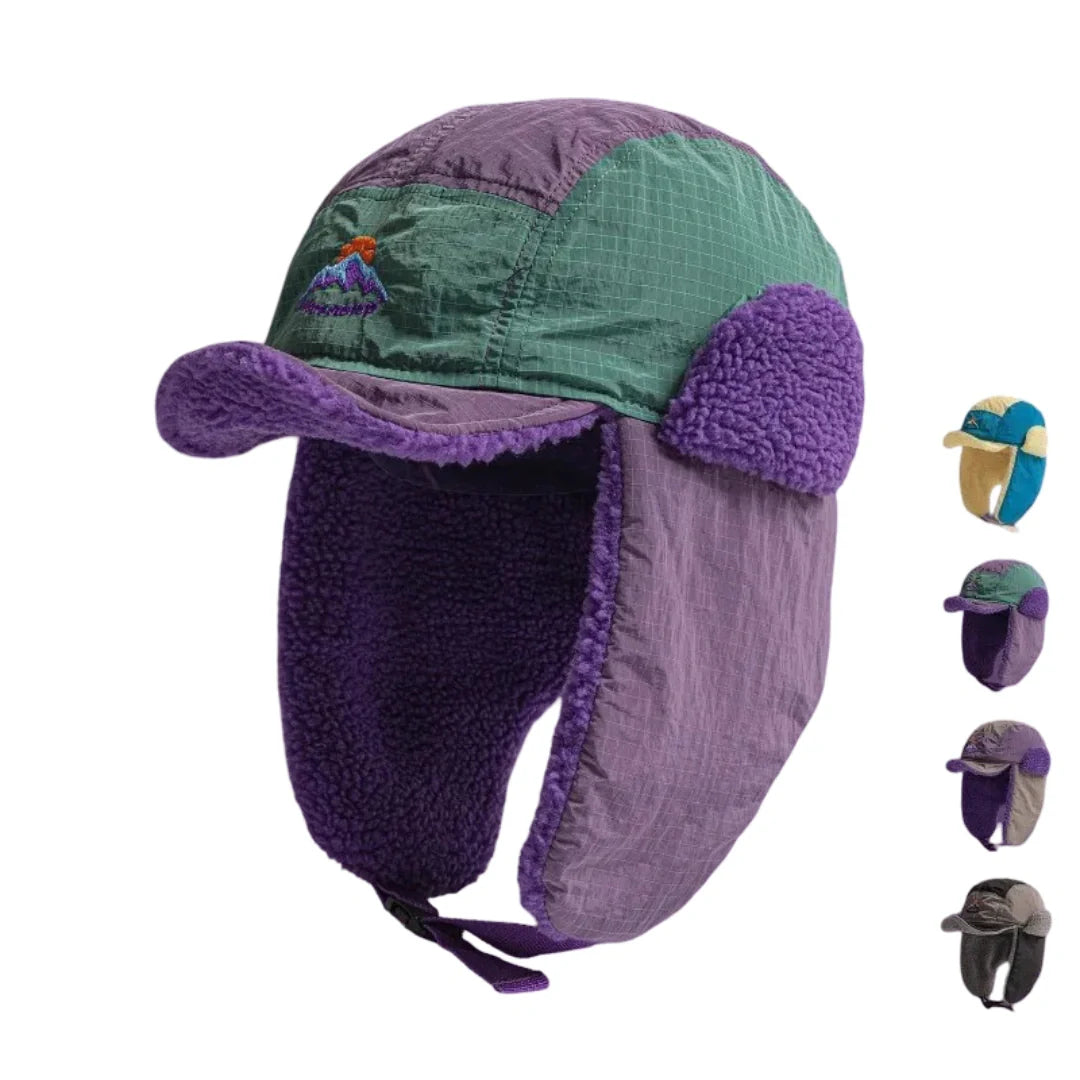 Northern Sunset Patchwork Trapper Hat with Ear Flaps
