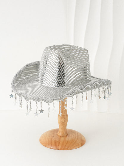 Western Cowboy Hat Sequined Tassel XINGX Design Floppy Hat - Urban Caps 