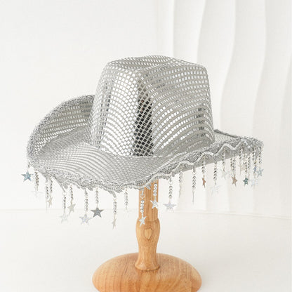 Western Cowboy Hat Sequined Tassel XINGX Design Floppy Hat - Urban Caps 