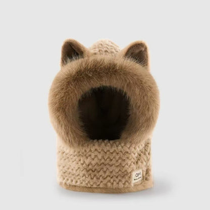 Cute Winter Warm Fox Ear Hat Scarf - Urban Caps 