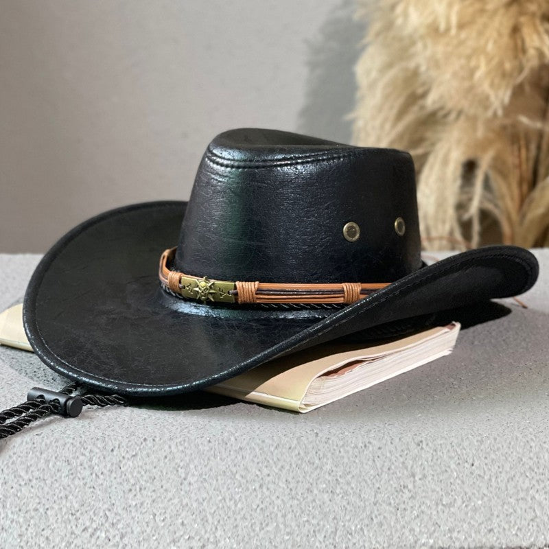 Leather Retro Ethnic Style Western Denim Hat - Urban Caps 