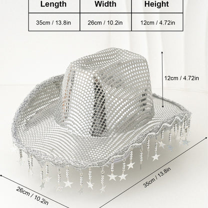 Western Cowboy Hat Sequined Tassel XINGX Design Floppy Hat - Urban Caps 