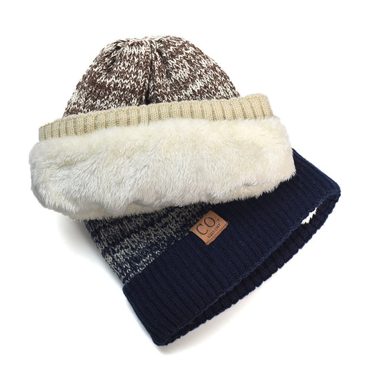 Color Matching Woolen Cap Winter Fleece Lined Padded Warm Keeping Knitted Hat - Urban Caps 