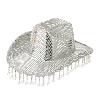 Western Cowboy Hat Sequined Tassel XINGX Design Floppy Hat - Urban Caps 