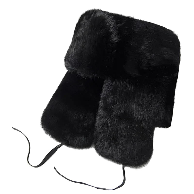 Oblast Russian Winter Rabbit Fur Trapper Bomber Hat - Warm Trapper Hat With Rabbit Fur