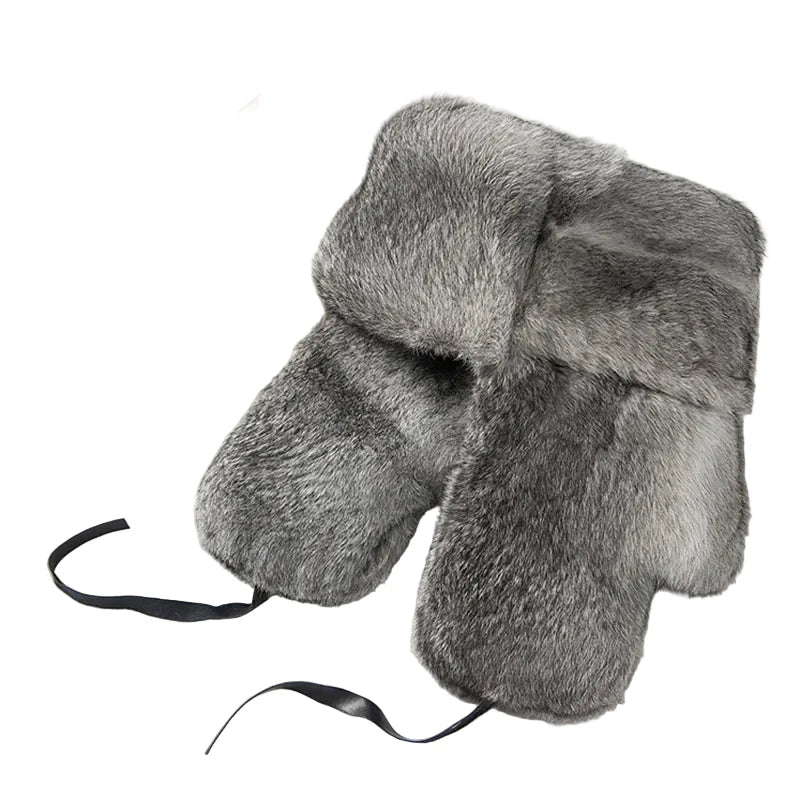 Oblast Russian Winter Rabbit Fur Trapper Bomber Hat - Warm Trapper Hat With Rabbit Fur