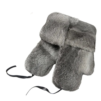 Oblast Russian Winter Rabbit Fur Trapper Bomber Hat - Warm Trapper Hat With Rabbit Fur