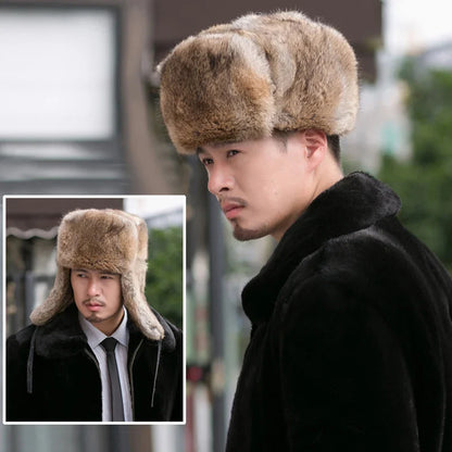 Oblast Russian Winter Rabbit Fur Trapper Bomber Hat - Warm Trapper Hat With Rabbit Fur