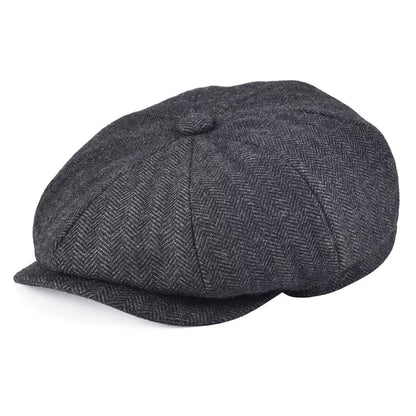 Oxford Herringbone Wool Newsboy Cap – Classic Winter Flat Cap