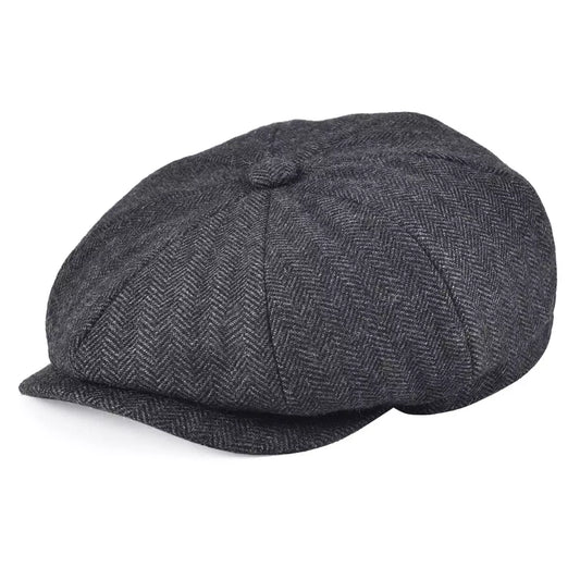 Oxford Herringbone Wool Newsboy Cap – Classic Winter Flat Cap