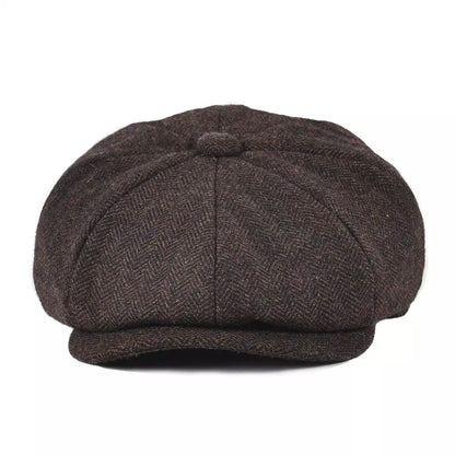 Oxford Herringbone Wool Newsboy Cap – Classic Winter Flat Cap