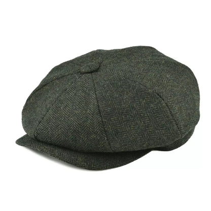 Oxford Herringbone Wool Newsboy Cap – Classic Winter Flat Cap