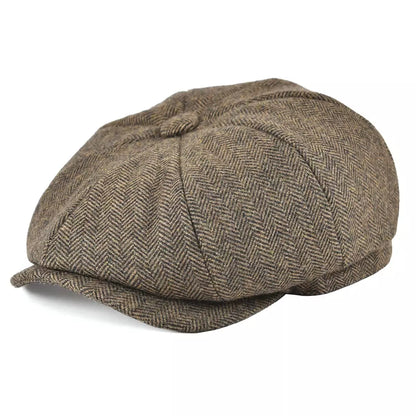 Oxford Herringbone Wool Newsboy Cap – Classic Winter Flat Cap