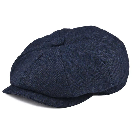 Oxford Herringbone Wool Newsboy Cap – Classic Winter Flat Cap