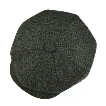 Oxford Herringbone Wool Newsboy Cap – Classic Winter Flat Cap