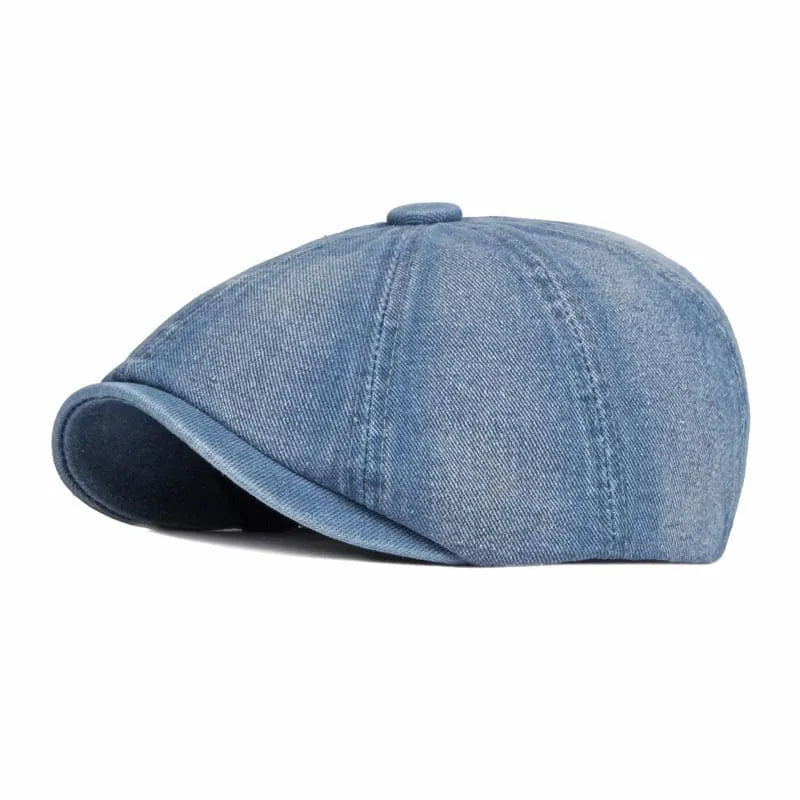 P&L Denim Newsboy Cap – Vintage 8 Panel Cotton Flat Hat