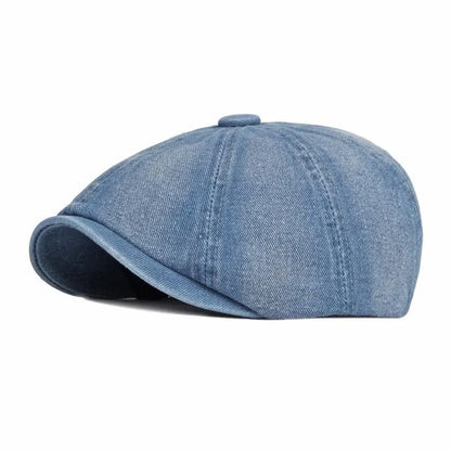 P&L Denim Newsboy Cap – Vintage 8 Panel Cotton Flat Hat