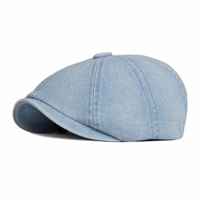 P&L Denim Newsboy Cap – Vintage 8 Panel Cotton Flat Hat