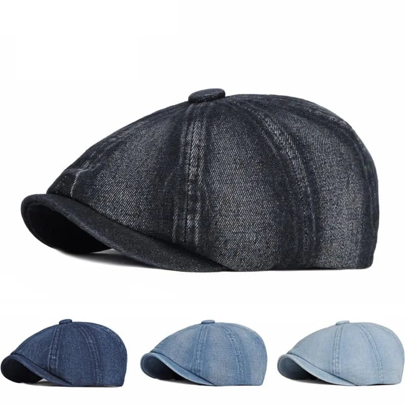 P&L Denim Newsboy Cap – Vintage 8 Panel Cotton Flat Hat