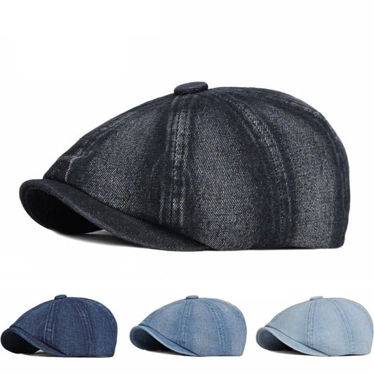 P&L Denim Newsboy Cap – Vintage 8 Panel Cotton Flat Hat