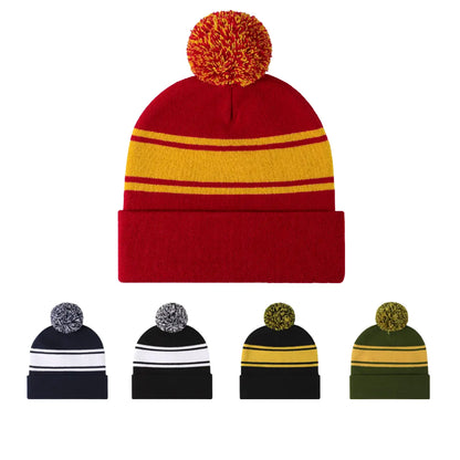 Palmer Pom Pom Striped Beanie - Urban Caps
