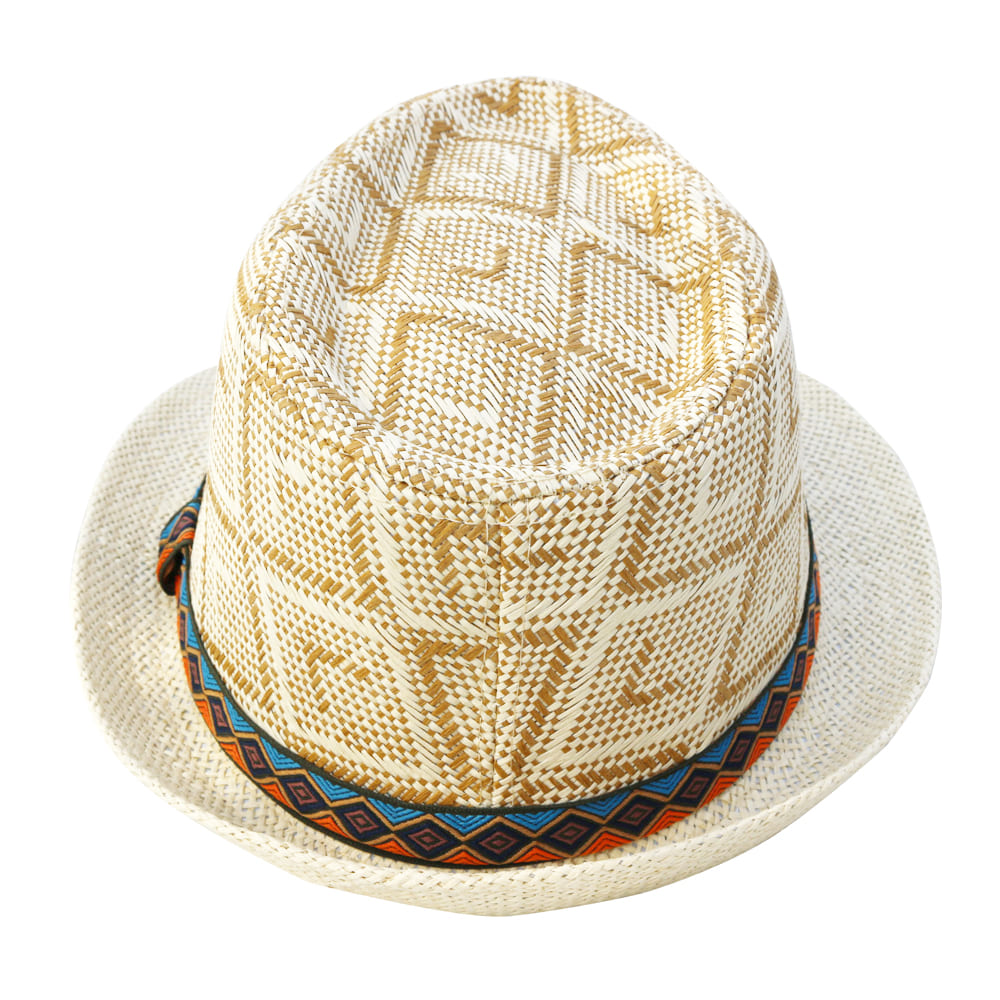 Panama Summer Trilby Hat - Hat In Natural Vegetable Fibre With A Subtle Diamond Pattern