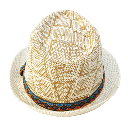 Panama Summer Trilby Hat - Hat In Natural Vegetable Fibre With A Subtle Diamond Pattern
