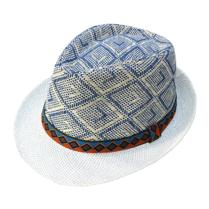 Panama Summer Trilby Hat - Hat In Natural Vegetable Fibre With A Subtle Diamond Pattern