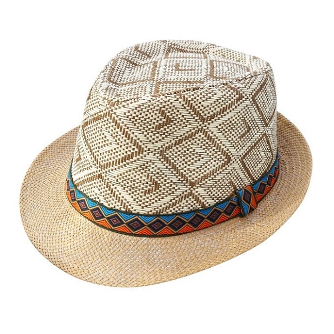 Panama Summer Trilby Hat - Hat In Natural Vegetable Fibre With A Subtle Diamond Pattern