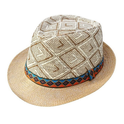 Panama Summer Trilby Hat - Hat In Natural Vegetable Fibre With A Subtle Diamond Pattern