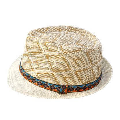 Panama Summer Trilby Hat - Hat In Natural Vegetable Fibre With A Subtle Diamond Pattern