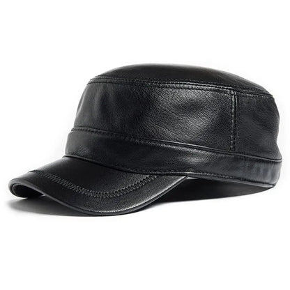 Genuine Cowhide Leather Army Cap – Premium Military Style Hat