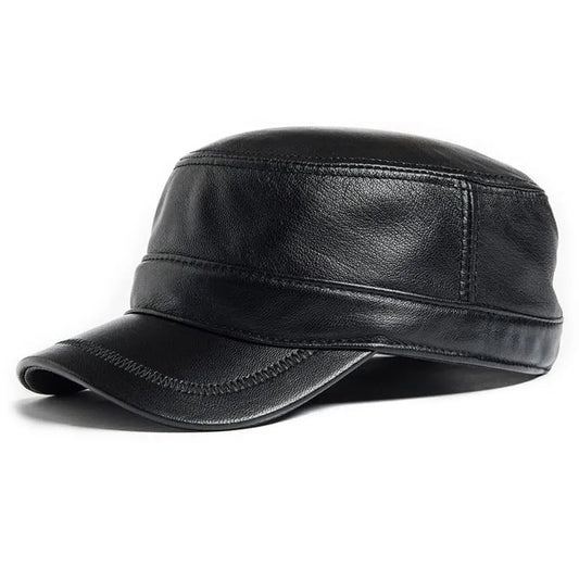 Genuine Cowhide Leather Army Cap – Premium Military Style Hat