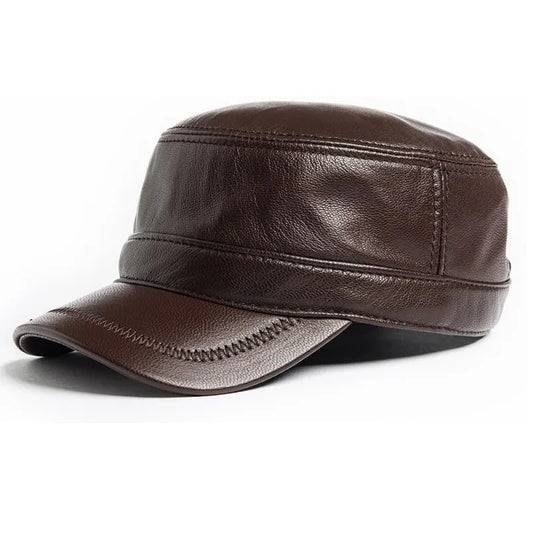 Genuine Cowhide Leather Army Cap – Premium Military Style Hat