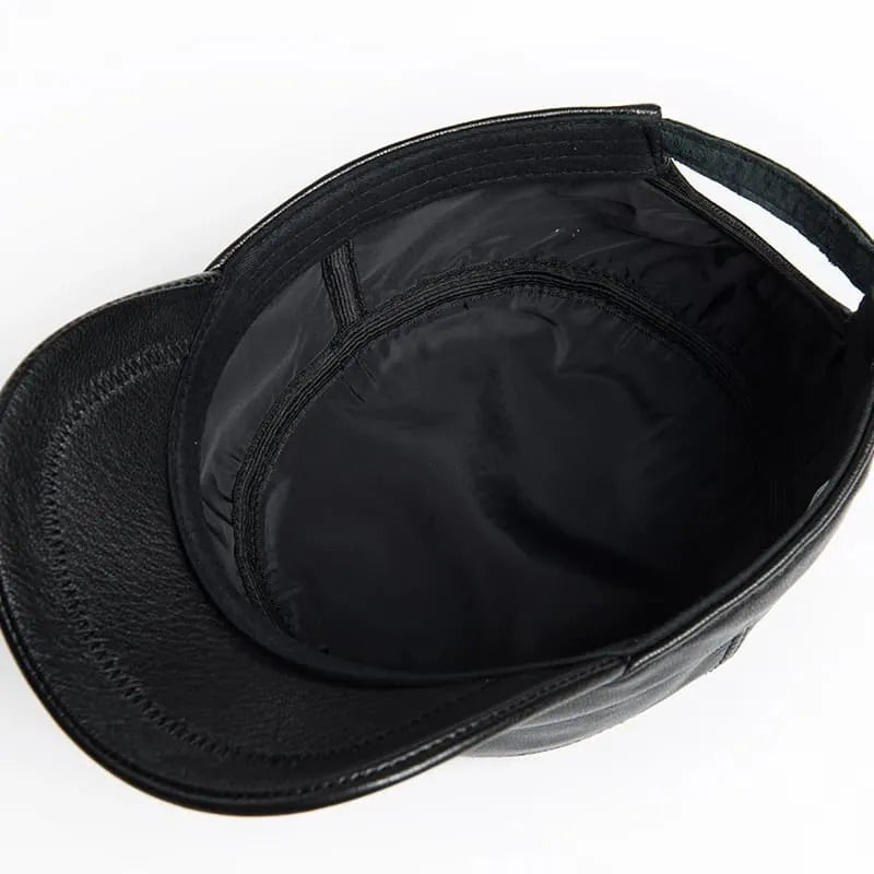 Genuine Cowhide Leather Army Cap – Premium Military Style Hat