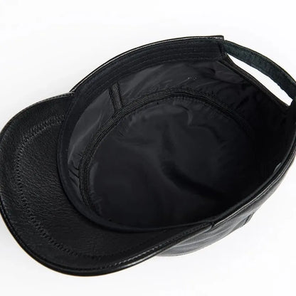 Genuine Cowhide Leather Army Cap – Premium Military Style Hat