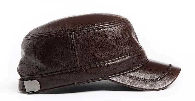 Genuine Cowhide Leather Army Cap – Premium Military Style Hat