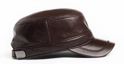 Genuine Cowhide Leather Army Cap – Premium Military Style Hat