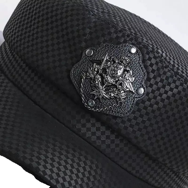 Punk Black Genuine Leather Sailor Cap - Edgy Leather Sailor Style For Casual Looks