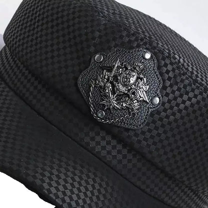 Punk Black Genuine Leather Sailor Cap - Edgy Leather Sailor Style For Casual Looks