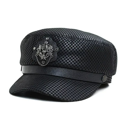 Punk Black Genuine Leather Sailor Cap - Edgy Leather Sailor Style For Casual Looks
