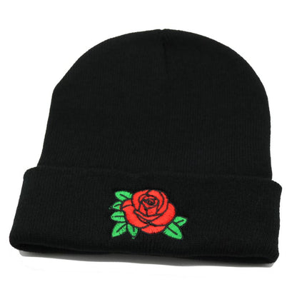 Red Rose Black Cotton Beanie - Urban Caps