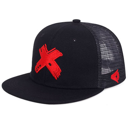 Red X Snapback Cap – Flat Brim Cotton Adjustable Hat