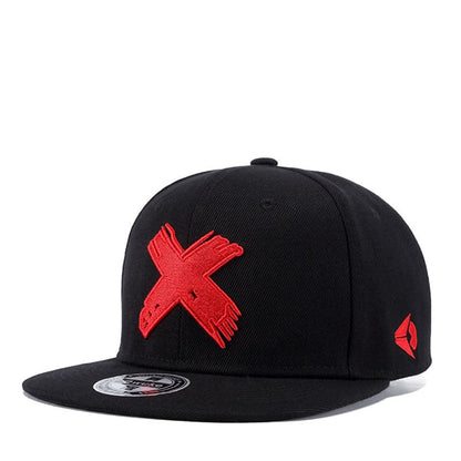 Red X Snapback Cap – Flat Brim Cotton Adjustable Hat