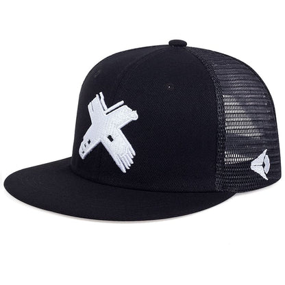 Red X Snapback Cap – Flat Brim Cotton Adjustable Hat