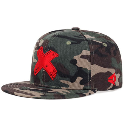Red X Snapback Cap – Flat Brim Cotton Adjustable Hat