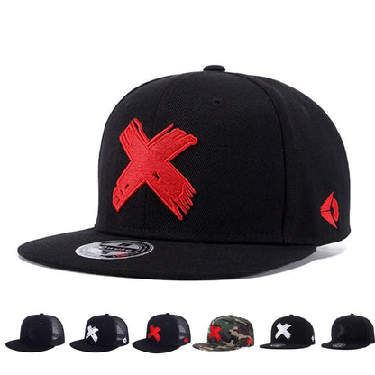 Red X Snapback Cap – Flat Brim Cotton Adjustable Hat