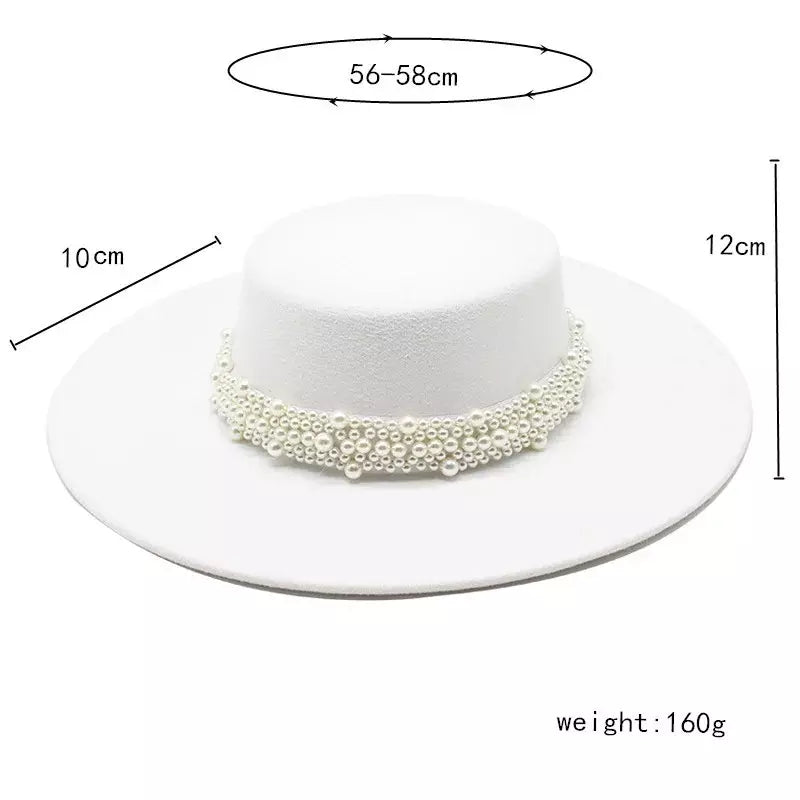 Reims Pearls Belt Boater Hat - Timeless Pearls Belt Boater Hat For Elegant Versatile Style