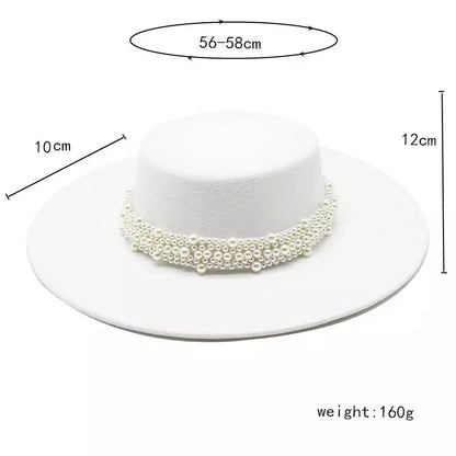 Reims Pearls Belt Boater Hat - Timeless Pearls Belt Boater Hat For Elegant Versatile Style