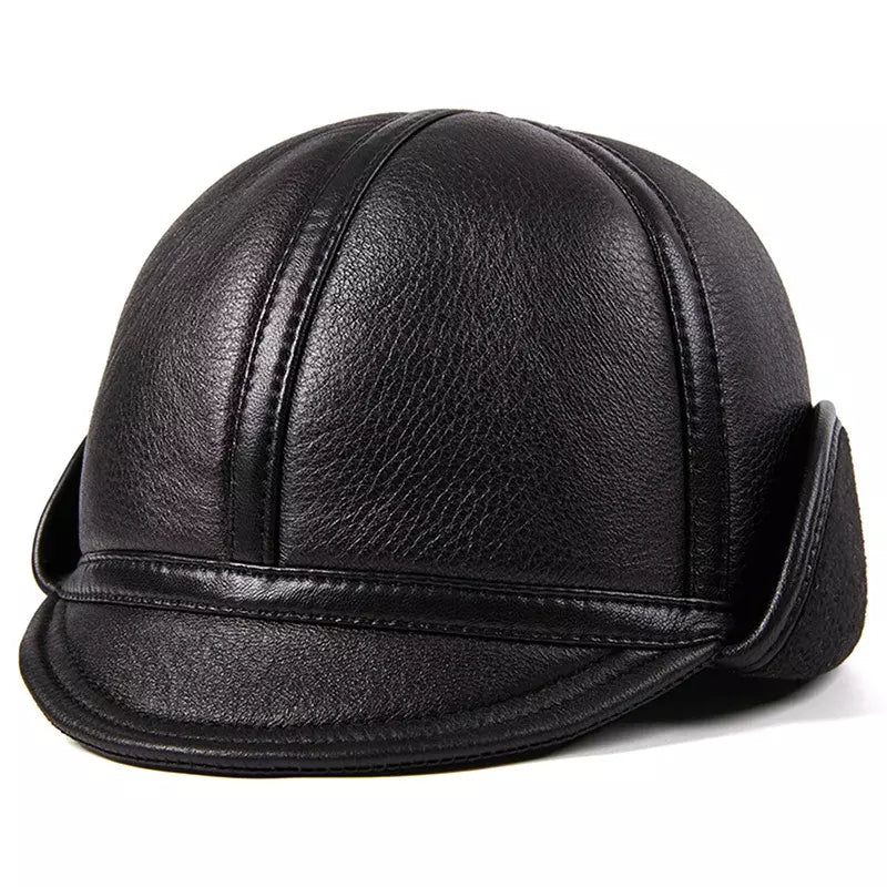 Renton Earflaps Genuine Leather Cap - Folding Earflaps For Warmth With Leather Look